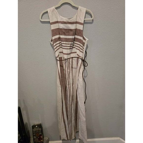 Weekend Max Mara Women's Striped Linen Midi Dress Size 6 Multicolor Brown White - Picture 1 of 12